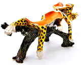 Bejeweled Cheetah Sitting on Branch Trinket Box Made with Austrian Crystals