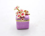 Square Floral Trinket Box. Hand Detailed with Austrian Crystals & Enamel