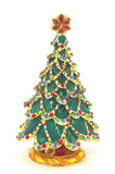 Merry Christmas Tree Trinket Box. Hand Painted Green Enamel with Austrian Crystals