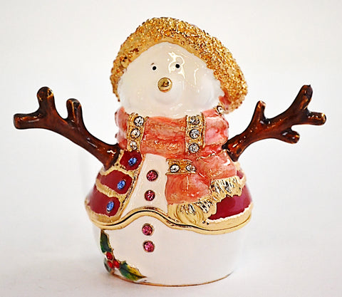 Bejeweled Snowman Trinket Box. Beautifully Made with Austrian Crystals
