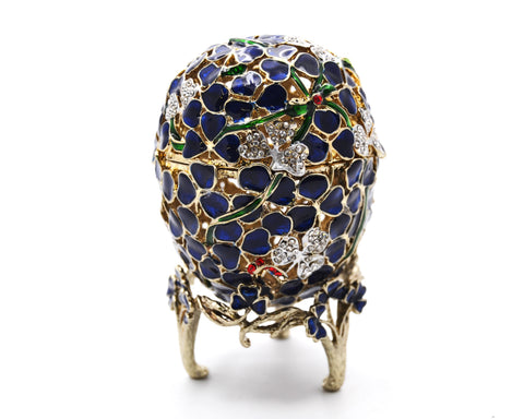 Floral Egg on Stand Trinket Box. Amazingly Crafted with Austrian Crystals & Enamel