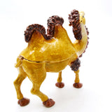 Double Hump Big Camel Trinket Box. Hand Painted Brown Enamel & Austrian Crystals