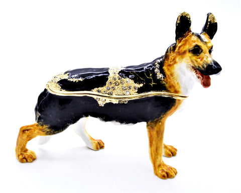 Big German Shepherd Dog Trinket Box Made with Austrian Crystals