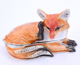 Sitting Fox Trinket Box with Lots of Details. Handmade with Austrian Crystals & Enamel