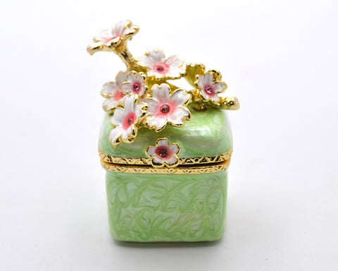Square Floral Trinket Box. Hand Detailed with Austrian Crystals & Enamel