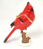 Big Cardinal on Br Trinket Box. Red Enamel with Austrian Crystals