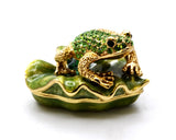 Bejeweled Frog on Lily Pad Trinket Box Made with Austrian Crystals & Enamel
