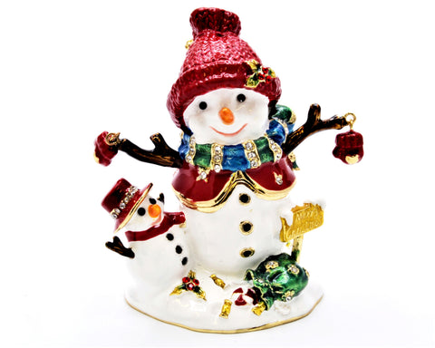 Decorative Snowman with Baby Trinket Box Hand Crafted with Austrian Crystals & Enamel