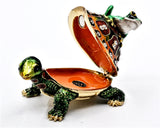Jeweled Tortoise with Frog Trinket Box. Unusually Made with Austrian Crystals