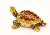 Bejeweled Tortoise Trinket Box. Hand Made with Austrian Crystals & Enamel with Gold Plating.