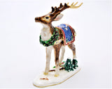 Jeweled Holiday Reindeer Trinket Box Hand Painted Colorful Enamel with Austrian Crystals