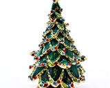 Merry Christmas Tree Trinket Box. Hand Painted Green Enamel with Austrian Crystals