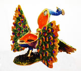 Fan Shape Tail Peacock Trinket Box Hand Painted Colorful Enamel & Austrian Crystals