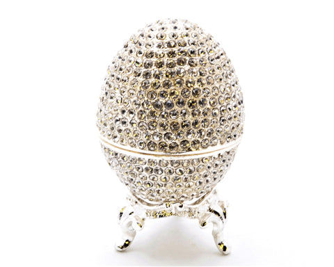 All Jeweled Egg Trinket Box with Stand Hand Set Austrian Crystals