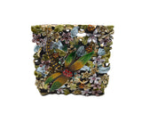 Dragonfly on Floral Trinket Box. Colorful Enamel with Austrian Crystals
