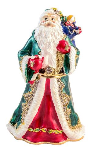 Jolly Santa Claus Trinket Box. Colorful Enamel Austrian Crystals