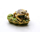 Bejeweled Frog on Lily Pad Trinket Box Made with Austrian Crystals & Enamel