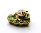 Bejeweled Frog on Lily Pad Trinket Box Made with Austrian Crystals & Enamel