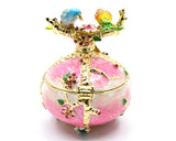 Two Bird on Branch with Floral Trinket Box. Hand Painted Enamel & Austrian Crystals