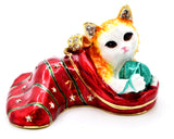 Holiday Cat in Stocking Trinket Box. Very Cute Made with Austrian Crystals