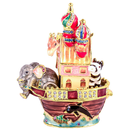 Noah's Ark Trinket Box with Colorful Enamel & Austrian Crystals