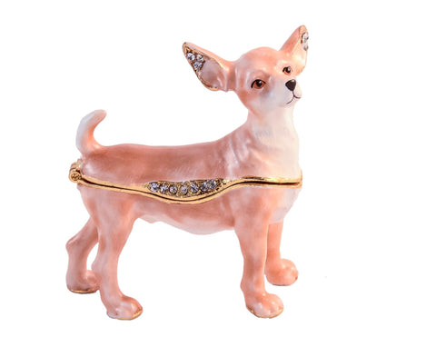 Mini Chihuahua Dog Trinket Box Made with Austrian Crystals