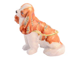King Charles Dog Trinket Box. Hand Painted Brown Black Enamel Austrian Crystals
