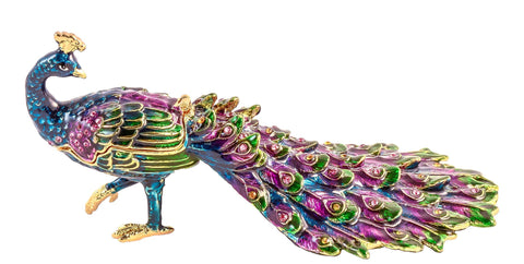 Bejeweled Peacock Trinket Box Made with Austrian Crystals & Enamel