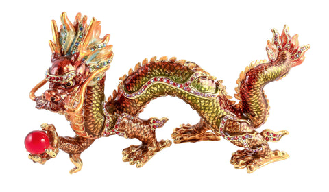 Large Chinese Dragon Trinket Box. Handmade with Austrian Crystals & Enamel