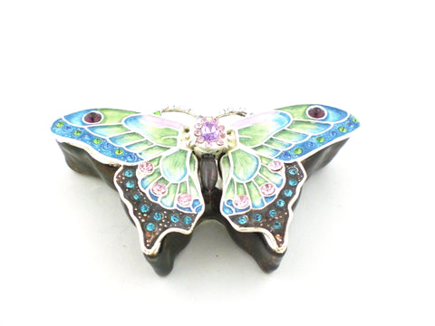 Butterfly Jeweled Trinket Box. Colorful Enamel with Austrian Crystals