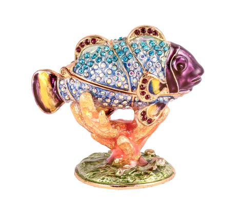 Clown Fish on Coral Branch Trinket Box. Hand Set Austrian Crystals