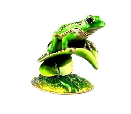 Scaly Frog On Lotus Leaf Trinket Box