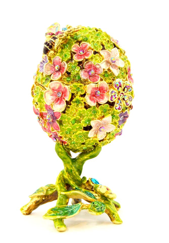 Floral Egg with Butterfly Trinket Box. Colorful Enamel & Austrian Crystals