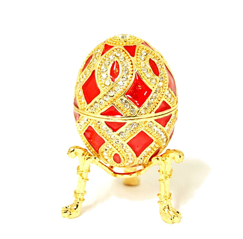 Decorative Russian Design Egg Trinket Box with Clock. Made with Austrian Crystals