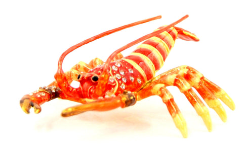 Lobster Trinket Box. Orange Enamel with Austrian Crystals