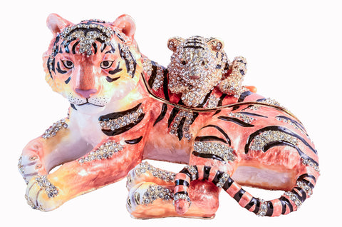 Sitting Tiger and Baby Trinket Box