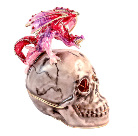 Dragon On Skull Trinket Box. Hand Detailed with Austrian Crystals
