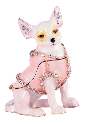 Dressed Up Chihuahua Dog Trinket Box. Hand Detailed with Austrian Crystals
