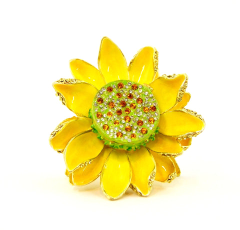 Sunflower Trinket Box. Hand Crafted with Austrian Crystals