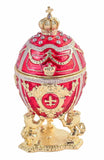 Small Crown Egg Trinket Box with Stand. Red Enamel with Austrian Crystals