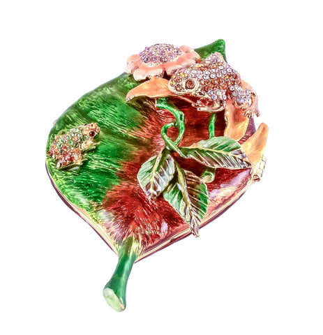 Two Frogs On Leaf Trinket Box