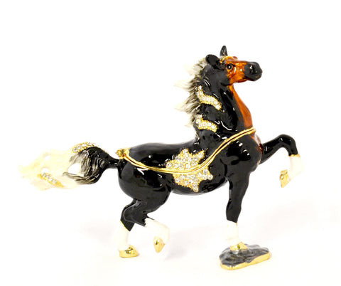 Elegant Galloping Horse Trinket Box Made with Austrian Crystals