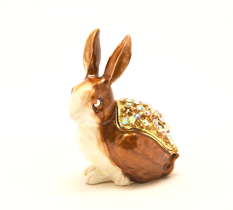 Springtime Rabbit Trinket Box. Hand Set Austrian Crystals Enamel