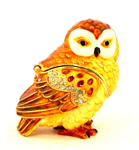 Small Owl Trinket Box. Adorable Handmade with Austrian Crystals