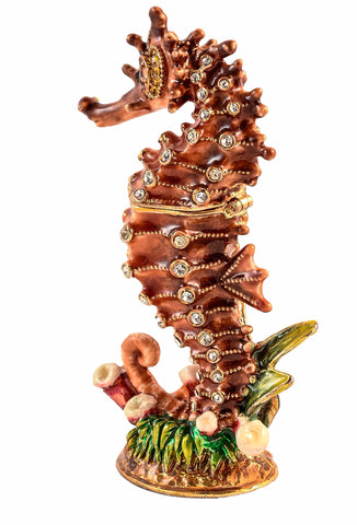 Sea Horse Trinket Box. Hand Detailed with Austrian Crystals Enamel