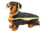 Dachshund Trinket Box Hand Painted Brown Black Enamel & Austrian Crystals