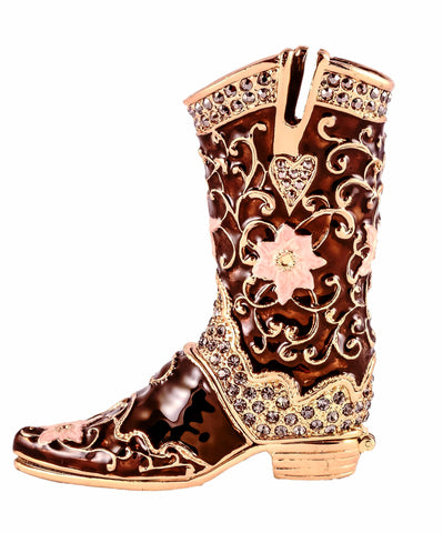 Cowboy Boot Trinket Box Hand Detailed with Austrian Crystals