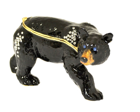 Black Bear Trinket Box. Hand Detailed with Austrian Crystals & Enamel