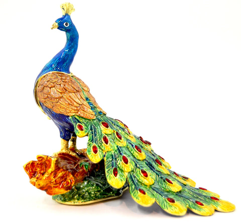 Long Peacock on Branch Trinket Box