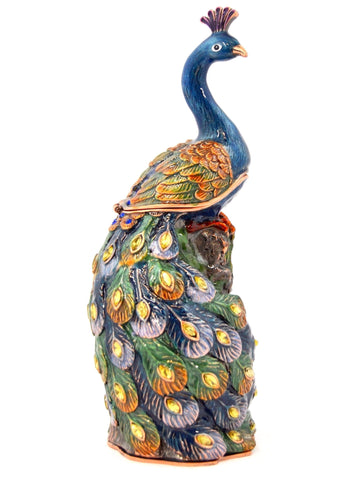 Tall Peacock on Branch Trinket Box